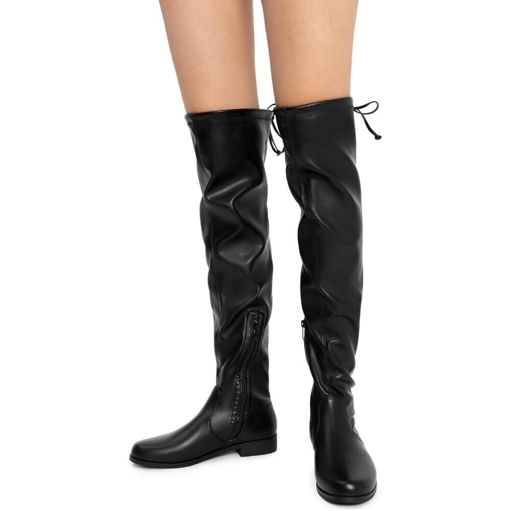 🆕Women's Black-pu Thigh High Low Block Heel Casual Fashion Over the Knee Boots - Picture 8 of 8